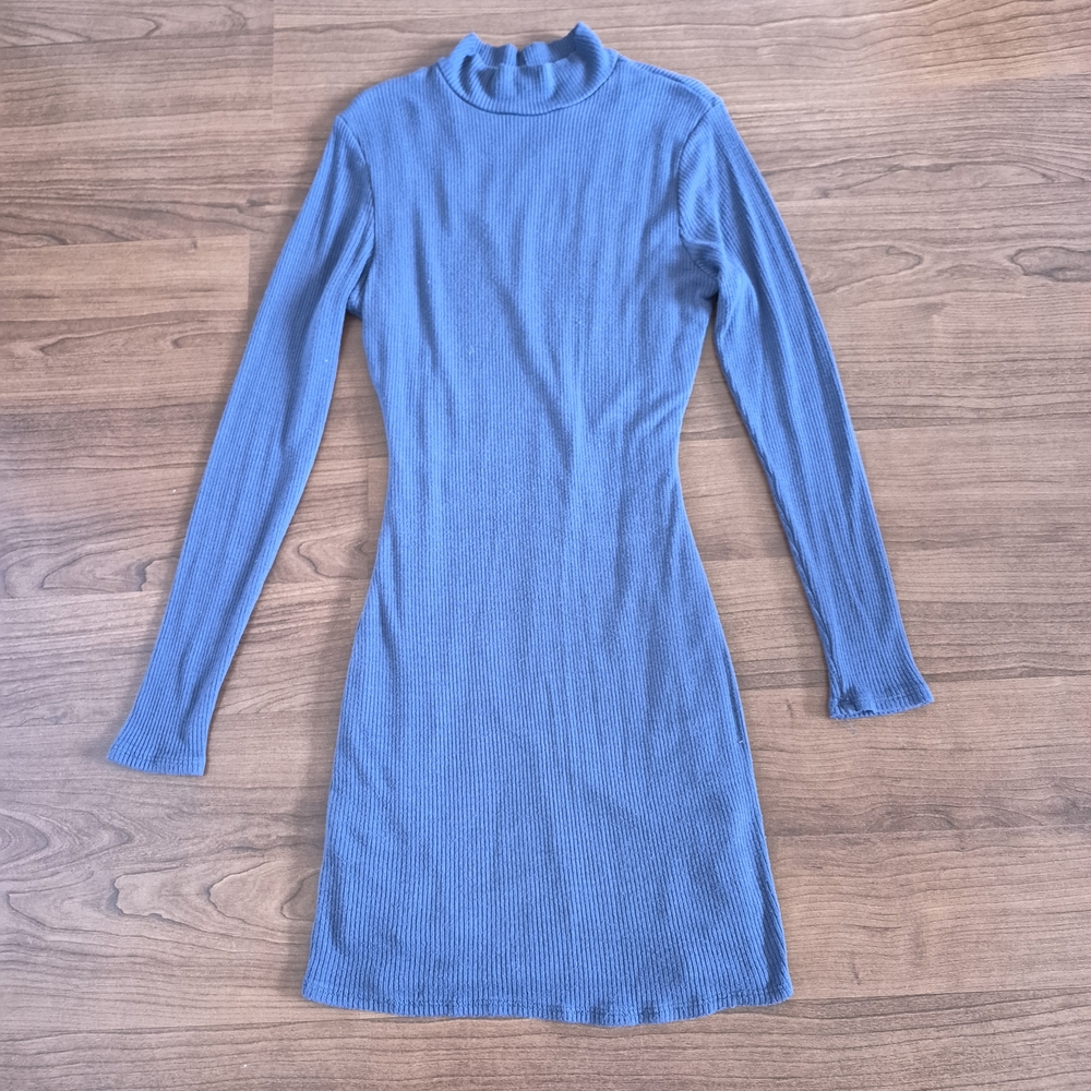Blue Ribbed Knit Dress - Picture 2 of 2